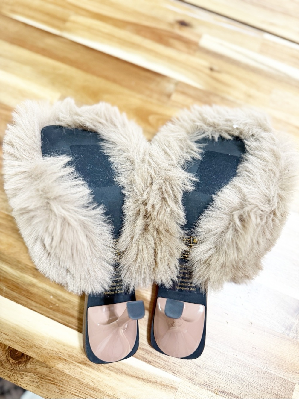 Jeffrey Campbell Binx-F Fur Fuzzy Slip on Mule Heels in Beige Tan Combo Size 8 - Picture 10 of 11
